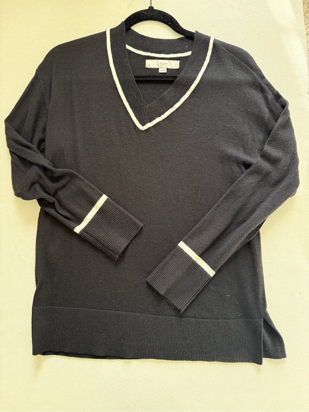LOFT Black V-Neck Sweater with Trim